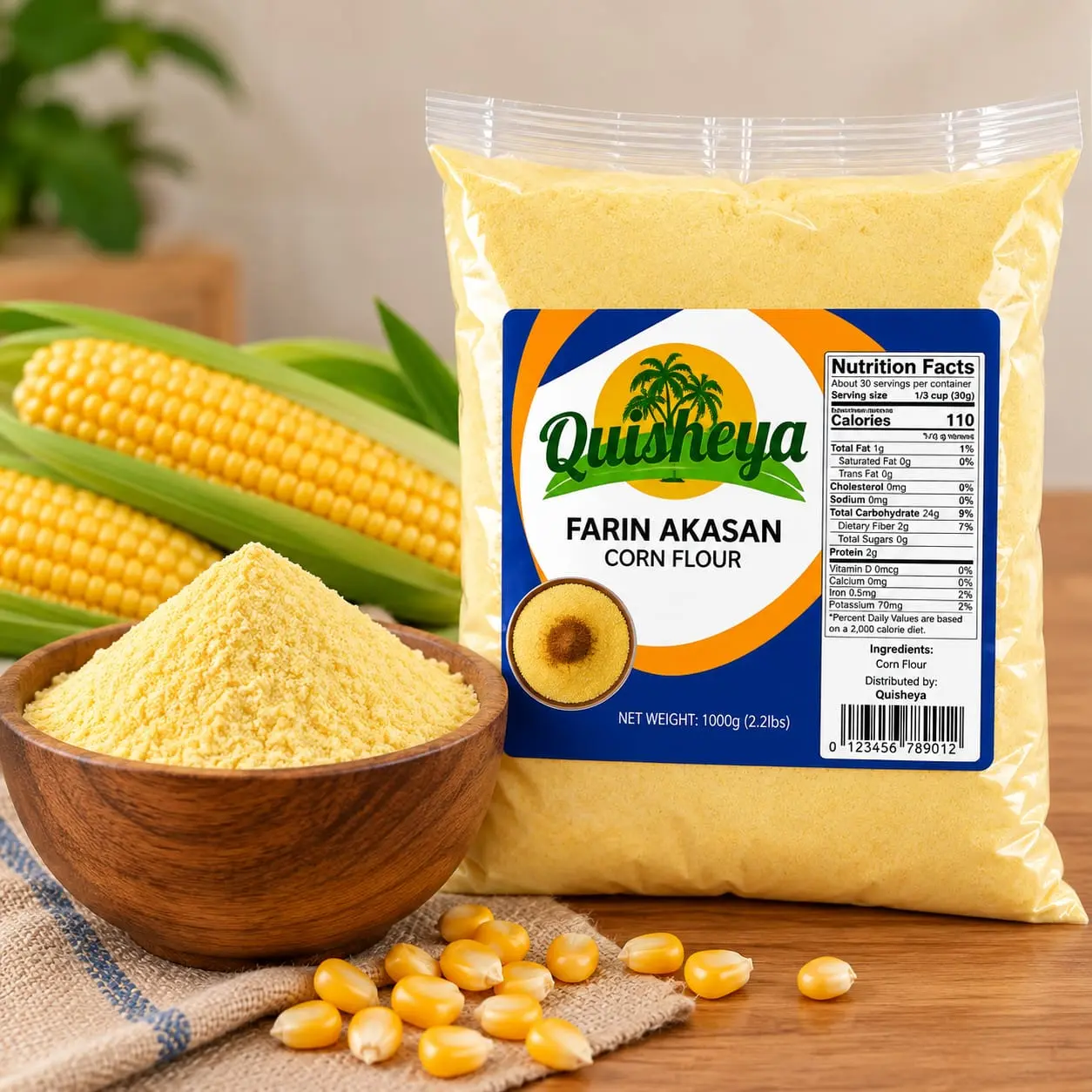 Quisheya Farin Akasan Corn Flour 1000g - Premium Quality for Baking and Cooking Grain