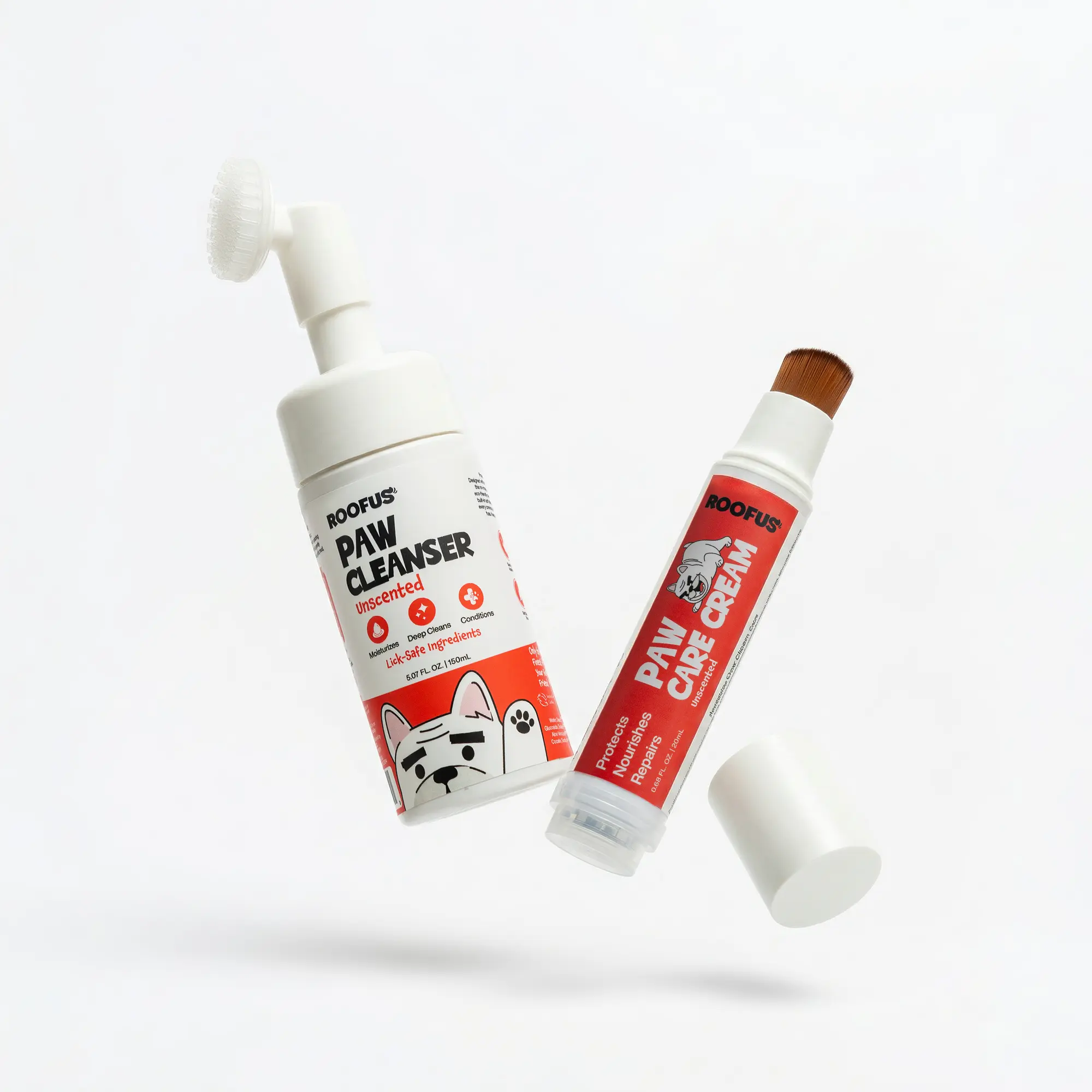 Roofus Paw Spa Bundle – Paw Cleanser with Silicone Brush & Paw Care Cream with Brush Applicator for Dogs | Unscented | Lick-Safe Ingredients | Moisturizes, Deep Cleans, Conditions, Protects, Nourishes & Repairs | 2-Piece Paw Care Set