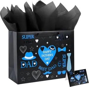 Father’s Day Gift Bag Set with Wrapping Tissue Paper – 12.6” Premium Happy Father’s Day Gift Bag for Dad, Best Dad Gift Bag for Men, Birthday & Father’s Day Present Bag