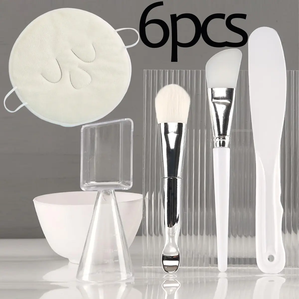 6-piece facial skin care tool set, hot compress face towel with ear loops, silicone facial mask brush, beauty salon bowl spoon, facial mask mud mask brush, skin care DIY beauty tools