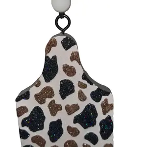 Black & Brown Cow Print Cow Tag Shaped Car Freshener 3.5”W x 4.5”L Aroma Beads with Glitter Decorations for Car Enthusiasts