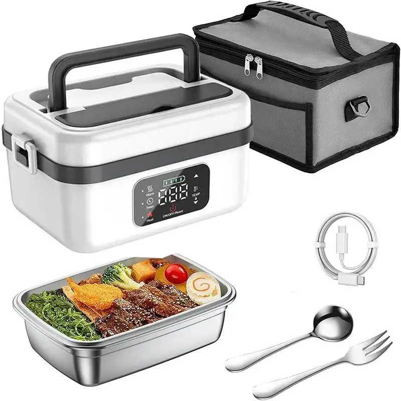 Cordless Rechargeable Heated Lunch Box - Leak-Proof, Nontoxic 304 Stainless Steel Insulated Container with Automatic Heating, Lid, Compact Design for Office, Camping, Leak-Proof Lunch Boxes, Nontoxic Lunch Boxes