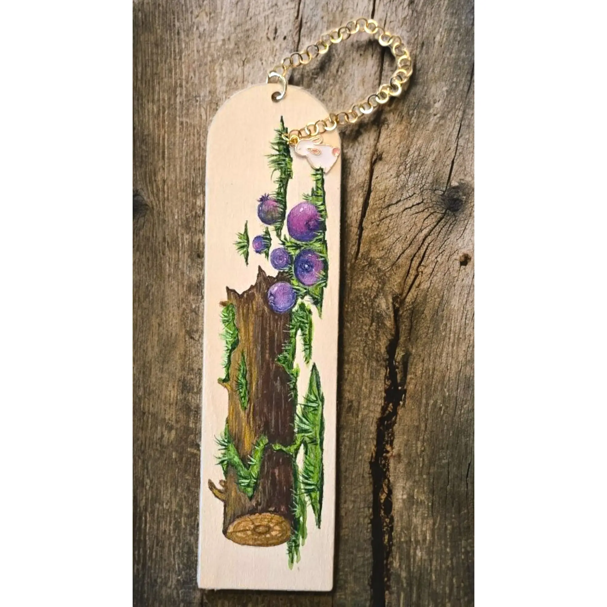 Forest Spell Hand-Painted Wood Bookmark with Watercolor Design & Unique Charm - Perfect for Readers & Gift-Givers