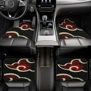 Set of 4 Car Mats Featuring a Flame Cloud Design - Suitable for Any Vehicle, These Durable And Stylish Protectors for Front And Rear Seats Are Made of Polyester Fiber in a Red And Black Color Scheme Car Floor Mats