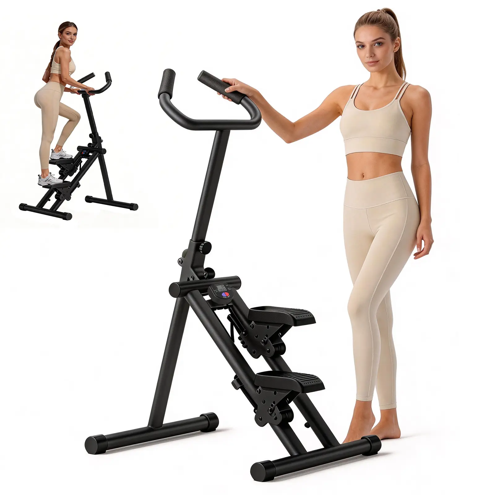 Vertical Climber Stepper - Heavy-Duty Steel Frame Cardio Machine for Whole Body Workout, Foldable Fitness Equipment with Adjustable Anti-Skid Handle, LCD Display, 220lb Capacity