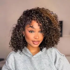 [3 In 1 HALF WIG] Vshow Water Wave 250% Density Guleless Wear Go Half Wigs With Drawstraing 1B/30 Ombre Highlight Seamless Flip Over Human Hair Wigs For Women