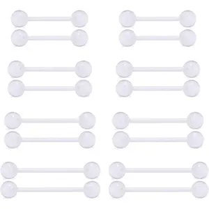 14G Clear Bioflex Flexible Acrylic Straight Tongue Rings, Barbells & Nipple Ring Retainer for Piercing-12mm, 14mm, 16mm, 19mm