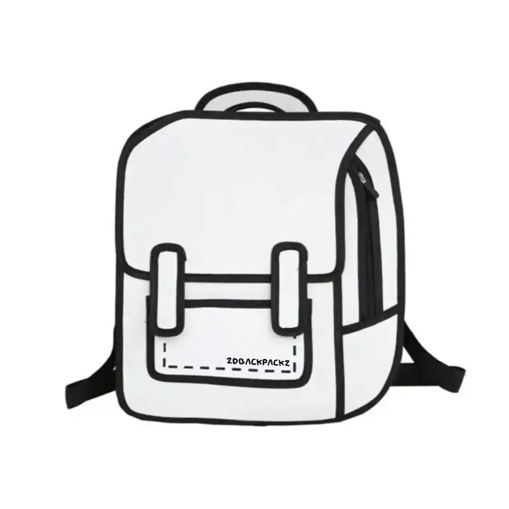 White 2D Backpack by 2DBackpackz Cartoon Backpack Toon Pack Anime