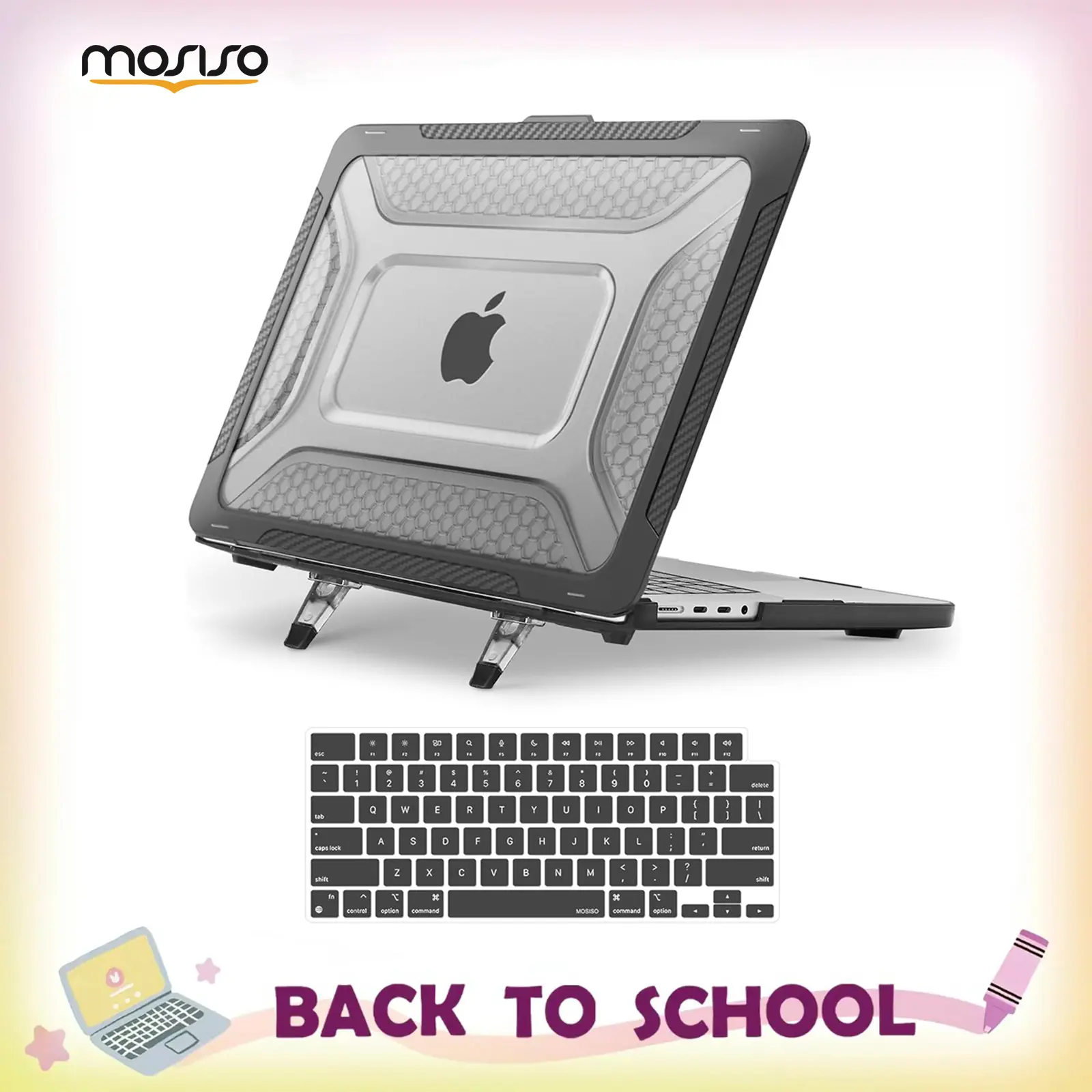 MOSISO Compatible with MacBook Pro 16 inch Case M5 M4 M3 M2 M1 2026-2021 A3429 A3428 A3403 A3186 A2991 A2780 A2485, 2 in 1 Kit Honeycomb Shockproof TPU Bumper Shell with Fold Kickstand,
