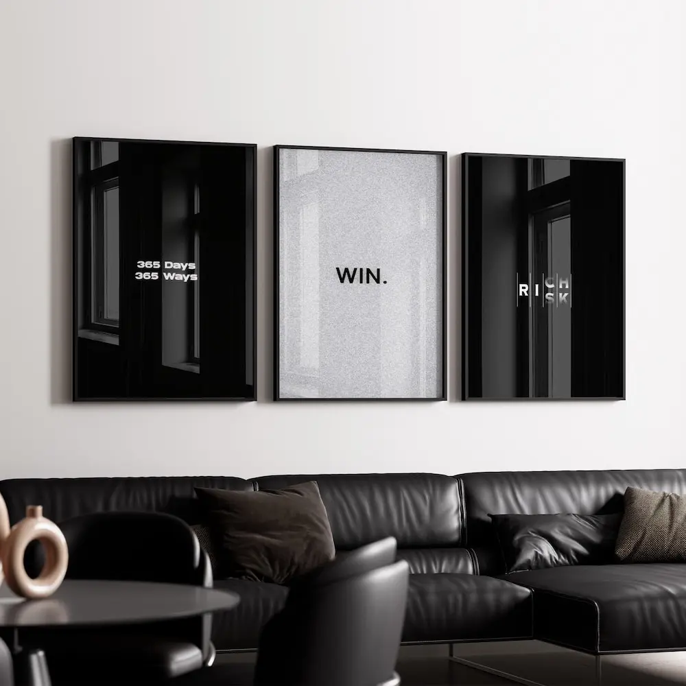 Motivational Wall Art Set of 3, Entrepreneur Office Decor, Success Mindset Print, Win Risk Rich Poster, Minimalist Digital Download Art