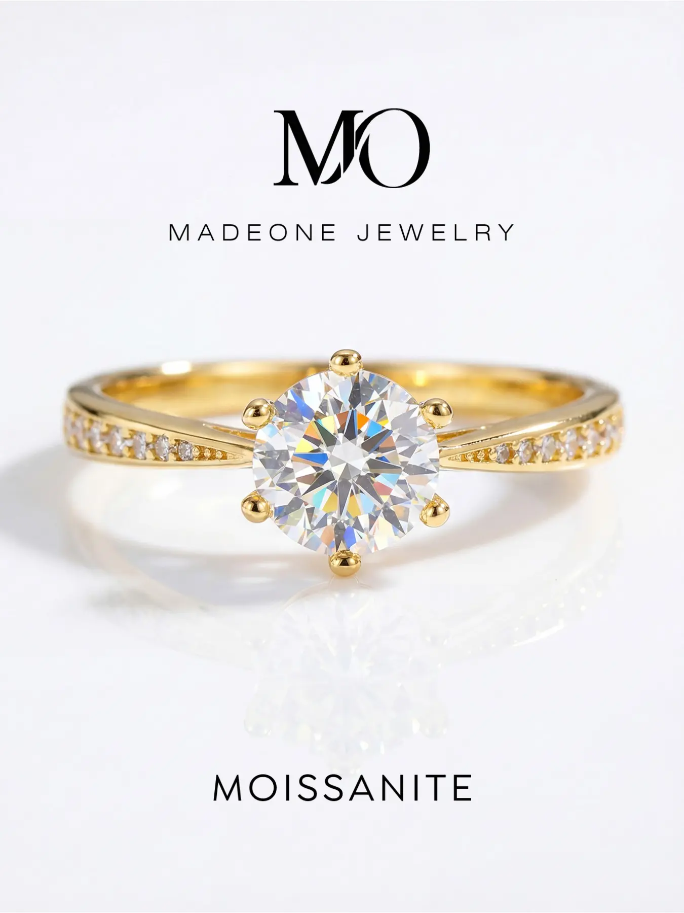 1 Pc Gorgeous Six Prong Copper Ring with 0.5-1ct Synthetic Moissanite for Women Engagement Fine Jewelry