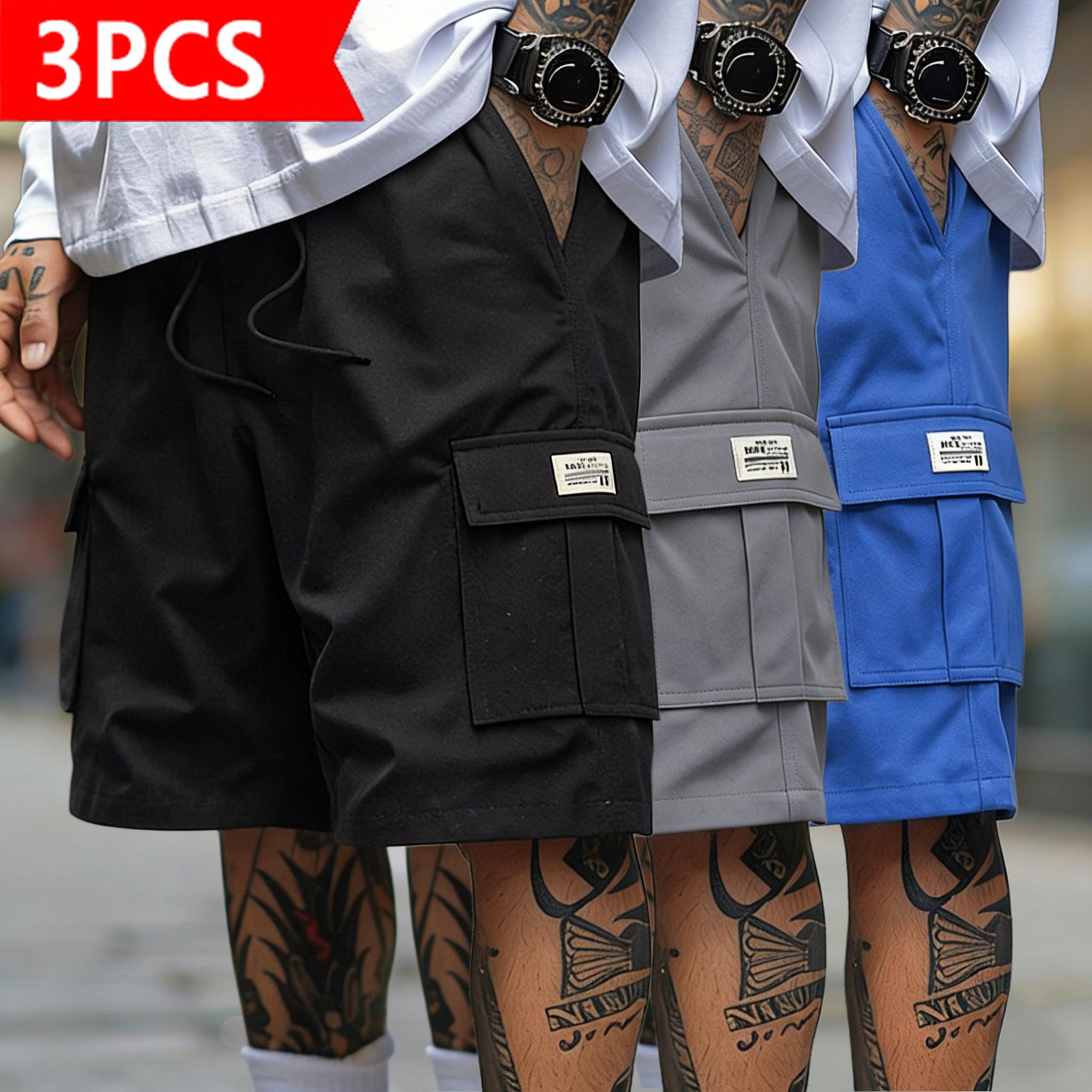 Men’s 3-pack cargo shorts in a trendy street style loose, casual knee-length design with multiple pockets and quick-dry fabric. Suitable for sports and beachwear, an essential summer fashion piece. Crewneck Top