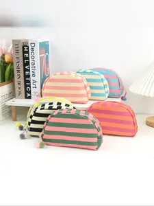 Striped Shell Cosmetic Bag Large Capacity Dopaamine Storage Travel Fashion Simple Makeup Organizer Pouch Suitable for Daily Use Travel Cosmetic Bags Travel Essentials