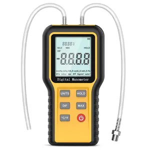 Manometer,Professional Air Pressure Meter Dual-Port Manometer Gas Pressure Tester,12 Selectable Units Differential Pressure Gauge HVAC Gas Pressure Meter(Included Battery)