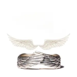 HENSY Guardian Angel Wings Ring Set – Two Pieces – Adjustable – Silver – For Couples or Best Friends – Meaningful Gift