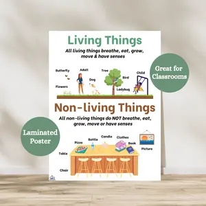 Living vs. Non Living Things Anchor Chart | Laminated Science Poster | Science Classroom Decor