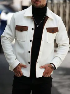 Men's Colorblock Button Jacket, Casual Regular Fit Long Sleeve Coat, Fall & Winter Classic Fashion Street Style, Versatile Daily Wear Outerwear