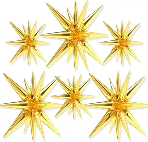 PartyWoo Metallic Gold Star Foil Balloons 6pcs Different Sizes Pack of 27 22 Inch Explosion Spike Mylar Balloons for Graduation Wedding Anniversary Bachelorette Engagement Birthday Party Decorations
