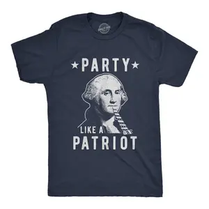 Mens Party Like A Patriot T Shirt Funny 4th Of July George Washington Graphic Tee Mens Funny T Shirts Cool Vintage Fashion T-Shirt Gift Classic Menswear Patriotic Apparel for Men Funny Drinking Short Sleeve Navy