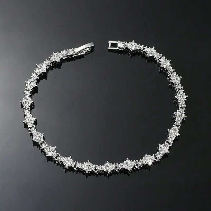 & Silver Color Crystal Tennis Bracelet, Chain Bracelet, Unisex Fashion Accessory, Hip-Hop Style, Elegant Design, Perfect Gift for Special Occasions