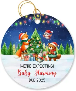 We're Expecting Ornament Christmas 2024, Customized Year & Name Baby Coming Ornament Gift for New Dad New Mom, Personalized Baby Arriving Xmas Ornament, Animal Baby Keepsake Christmas Ornaments Gift, We're Expecting Ornament