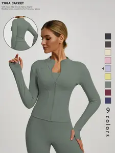 New Women's Thumbhole Long-Sleeved Quick-Drying Sports Jacket, Suitable for Four Seasons Running, Yoga Essential with Small Stand-Up Collar and High-End Feel, Ideal for Daily Wear, Running, Cycling, and Gym Activities