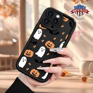 Pretty Cute Little Ghost Pumpkin Head Halloween Pattern Personality Trend Hot Sale Men And Women Frosted Texture Sky Eye Step Groove Mobile Phone Case Comfortable Grip for iPhone 16/15 for men and women Smartphone Casing Protective Cellphone