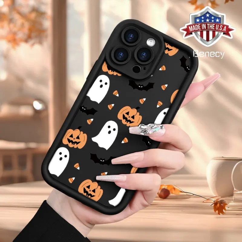 Pretty Cute Little Ghost Pumpkin Head Halloween Pattern Personality Trend Hot Sale Men And Women Frosted Texture Sky Eye Step Groove Mobile Phone Case Comfortable Grip for iPhone 16/15 for men and women Smartphone Casing Protective Cellphone