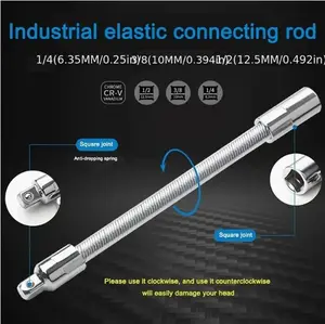 Flexible Socket Extension Bar Set - 3 - Piece 1/2", 3/8", 1/4" Shaft Drive - 10", 8", 6" - Spring - Loaded Ball Detent for Anti - Slip.