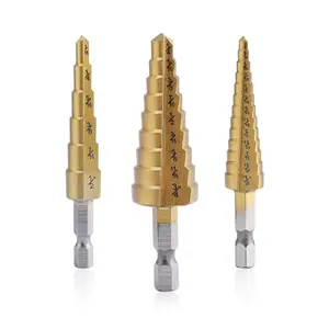 Step Drill Bit Set - Titanium Coated, High Speed Steel Drill Cone Bits for Sheet Metal Hole Drilling , Multi Size Hole Stepped Up Unibit for DIY Lovers,3pcs