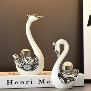 Crystal Ceramic Swan Art Figurine, Luxurious High-End Living Room Decor, Wine Cabinet TV Stand Decoration, Home Decor, Gift Idea