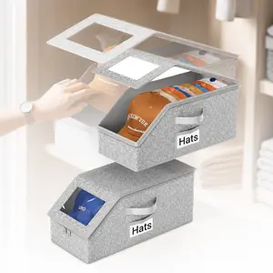 2-Pack Stackable Hat Storage Boxes, Household Wardrobe & Cloakroom, Cardboard Cap Organizer, Holds 24 Baseball Caps Durable Classic Style Storage Container