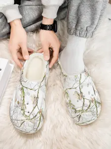 Unisex Luxury Fuzzy Winter Warm Hole Shoes, Random Plant Prints, Comfortable Home Wear, Casual Outdoor Shoes, Durable Design, Indoor Slippers
