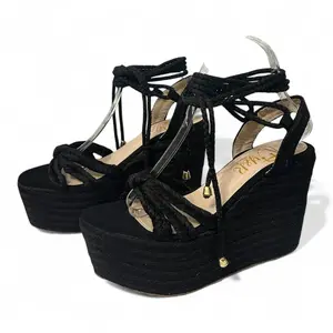 Black Roman Jute Sandal 12cm Heel - Elegant Natural Jute Construction with Classic Roman Straps for Evening Elegance