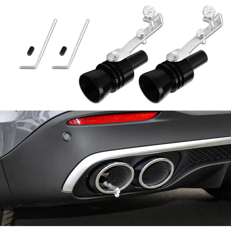 2PCS Turbo Sound Whistle Simulator, Car Turbo Whistle Car, Aluminum Alloy Universal Turbo Sound Exhaust Muffler Pipe Whistle, Automotive Replacement Exhaust Mufflers Fit Car Truck (Black)