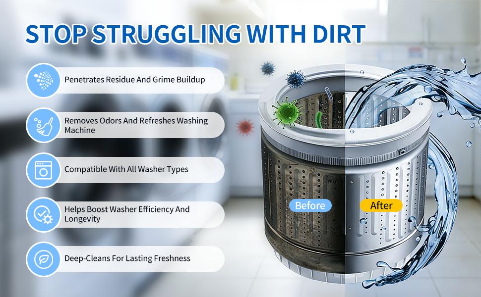 Washing Machine Cleaner Tablets–12 Packs,Deep Cleaning Tablets For HE Front Loader & Top Load Washer,Clean Inside Drum and Laundry Tub Seal-1Year Supply