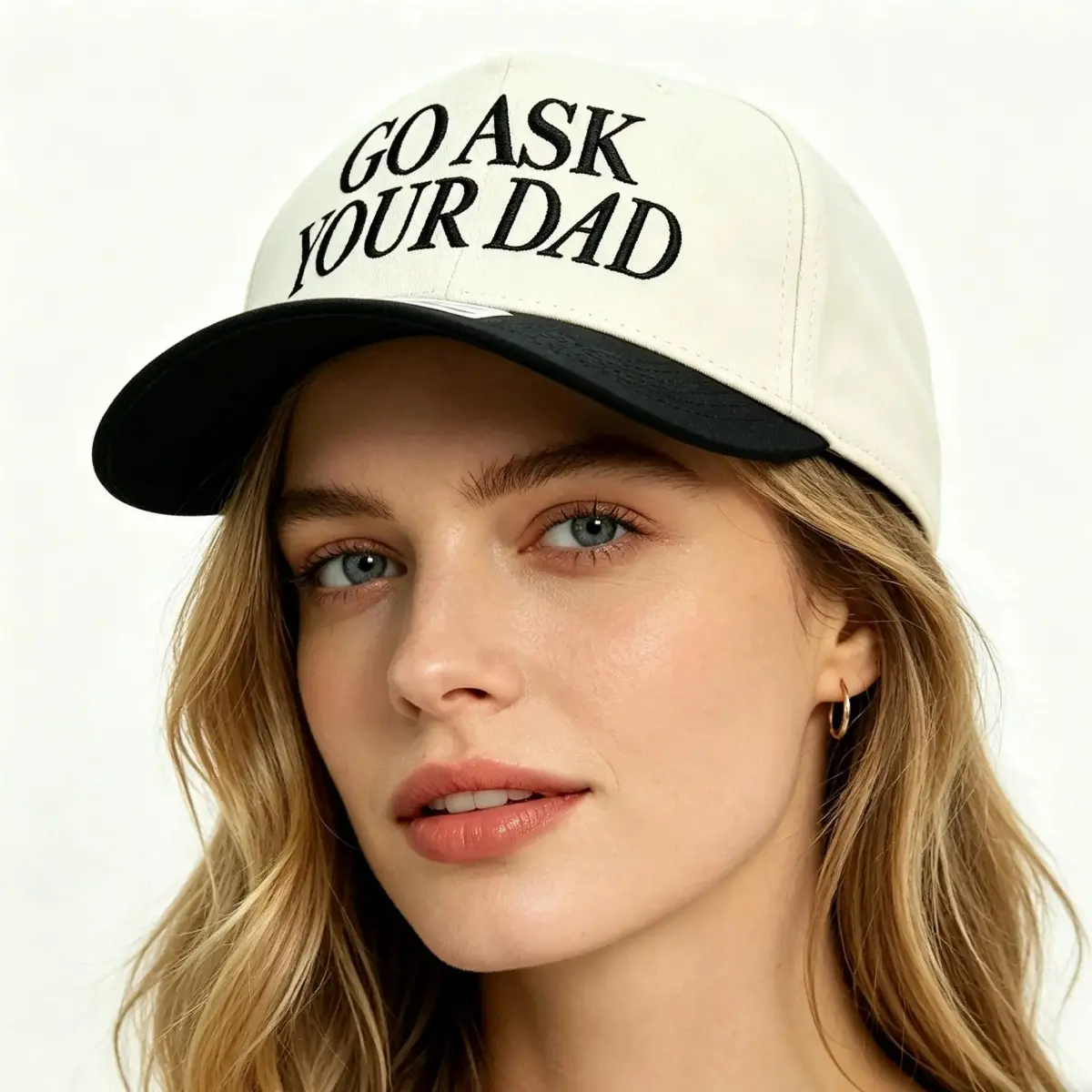 Custom Embroidered Script 2-Tone Vintage Canvas Trucker Hat - 100g Lightweight Mesh Snapback, Unisex Adjustable One-Size Baseball Cap, Go Ask Your Dad Handcrafted Embroidery Gag Gift for New Parents (Sports & Outdoor)