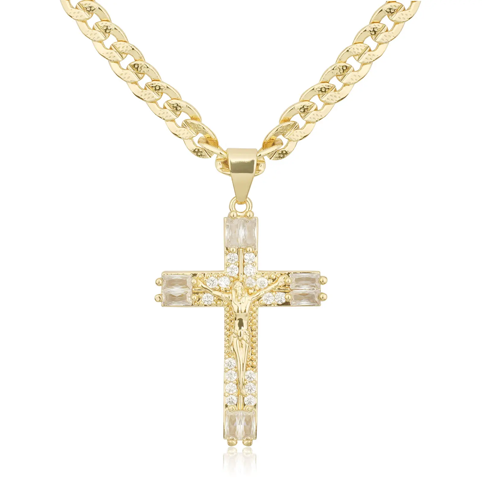 TANTIUE Cross Necklace Pendant with 14K Gold Cuban Chain, Stylish Men's Necklace Iced Out Hip Hop for Women Bling Rap Style Couple Jewelry