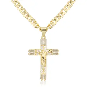 TANTIUE Cross Necklace Pendant with 14K Gold Cuban Chain, Stylish Men's Necklace Iced Out Hip Hop for Women Bling Rap Style Couple Jewelry