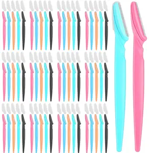 Simple Pack – 100 Pcs Eyebrow and Face Razors for Women and Men, Multi-Color Facial Shavers with Protective Covers, Safe for Beginners