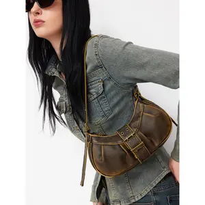 Cider DISTRESSED BUCKLE SHOULDER BAG