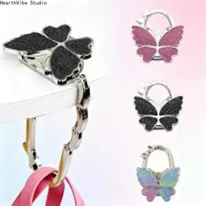 3 Pack Butterfly Foldable Purse Hook for Table Cute Crystal Handbag Hanger Metal Portable Folding Table Hook Holder Desk Bag Holder Stand Women Gift