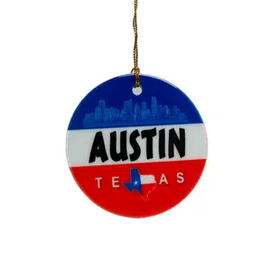 Austin Texas Skyline & State Flag Round Ceramic Ornament Classic Design for Home Decor & Gift Giving Tree Decoration
