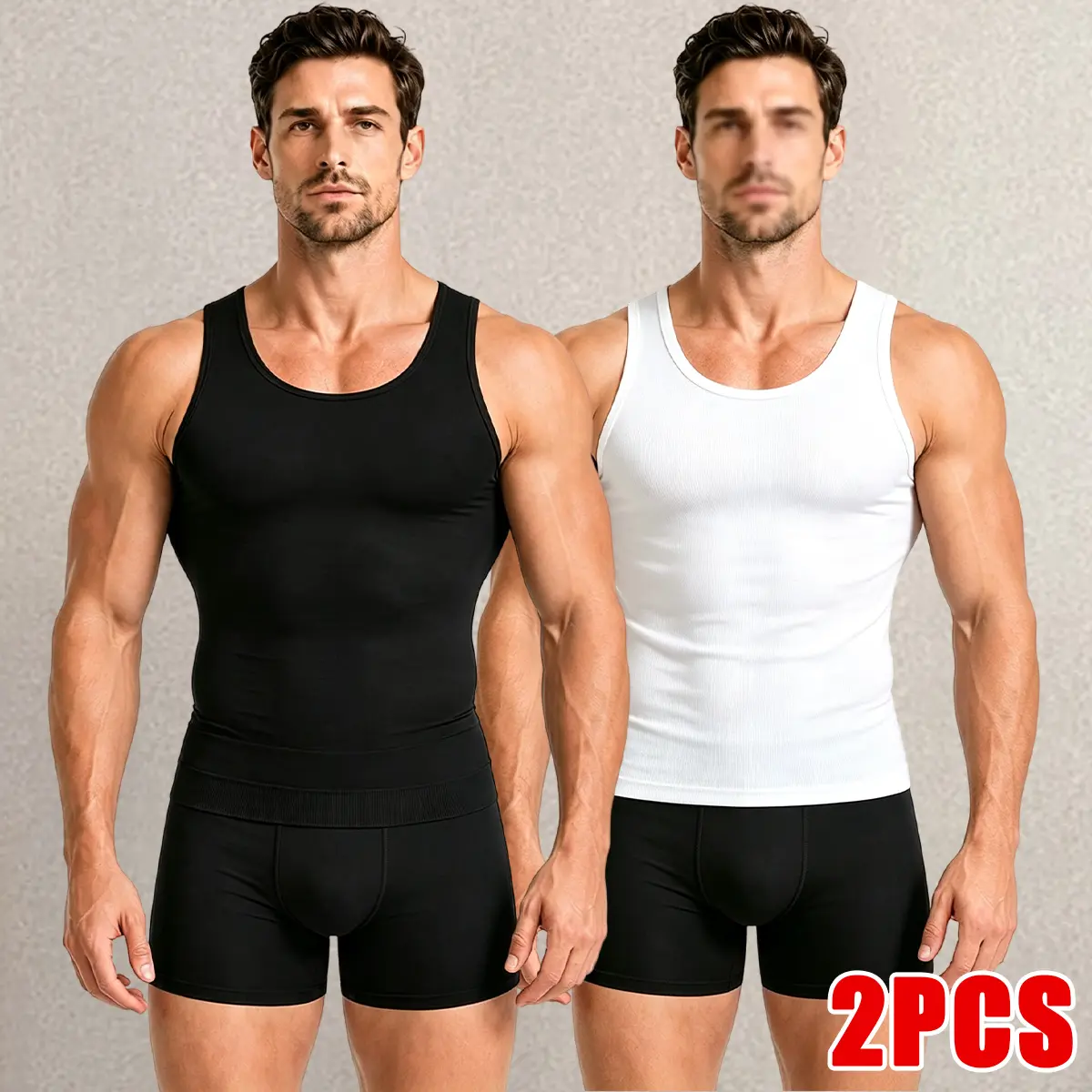 JOGWAVE 2PCS Men’s Fitness Tank Top – Crew Neck Compression Sleeveless Shirt, Sports Vest, suitable for running and workouts; cotton and spandex activewear for all seasons; back-to-school season, back-to-school shopping, street-style apparel, back-to-scho
