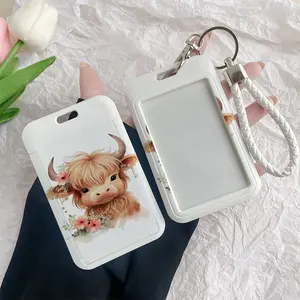 Floral Highland Calf Pattern Durable Plastic ID Badge Holder with Lanyard Slide Design for Cards Transparent Window Compatible with Credit, Metro, Bus Cards-Nurse, Doctor, Student Accessory Perfect Halloween New Year Gifts Removable Cardholder