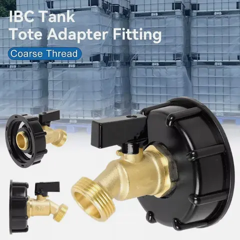 2'' Coarse Thread Durable Brass PP IBC Tote Adaptor, 2" to 3/4" Fit Anti-Acidic Anti-Corrosion Garden Hose Connectors, 3/4" Ring Connector Faucet Valve for 275/330 Gal Water Tanks, Outdoor Home Improvement Watering Equipment
