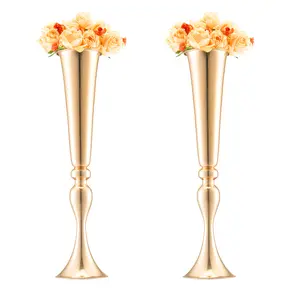 【fathersdaygift】VEVOR 2PCS 56cm/22.05” Tall Wedding Flower Vase, Metal Wedding Trumpet Centerpiece, Gold Floral Stand Display Rack for Tables Wedding Dinner Party, Anniversary Ceremony Birthday Event Decor