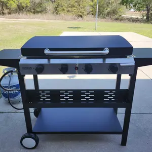 ROVSUN 2/4 Burner Portable Propane Griddle with Enameled Tray & Lid, 20000/40000 BTU Rolling Flat Top Gas Grill with Electronic Ignition, Side Shelves & Regulator for Outdoor Cooking Camping BBQ Tailgating