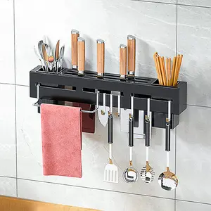 Kitchen Wall Mount Utensil Rack Cookware Cutlery Holder Wall Organizer for Spoons Knives Forks Chopsticks Black