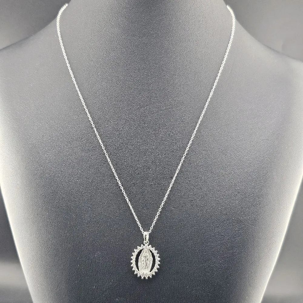 Silver Virgin Mary Design Necklace, 18-in Everyday Wear Jewelry